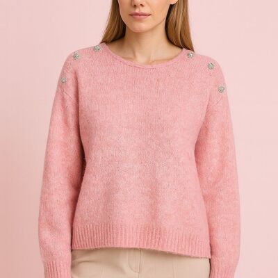 Pull femme oversize à paillettes et boutons bijoux AP121