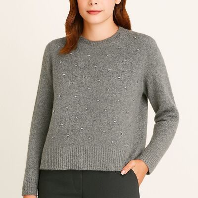 Pull femme orné de strass façon diamant AP122
