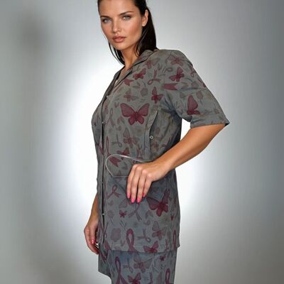 Pyjama post-opératoire avec poches de drainage extérieures | Chemise et pantalon femme | Fermeture à pression sur le devant | Vêtements de nuit confortables 100 % coton