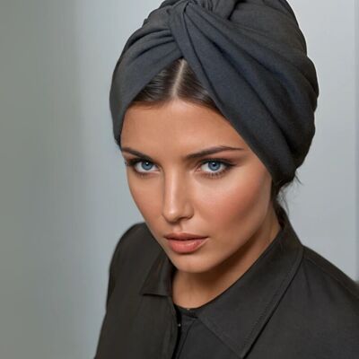 Elegante turbante grigio per donna | Morbido turbante elasticizzato | Comodo copricapo per chemioterapia, perdita di capelli e uso quotidiano | Taglia unica