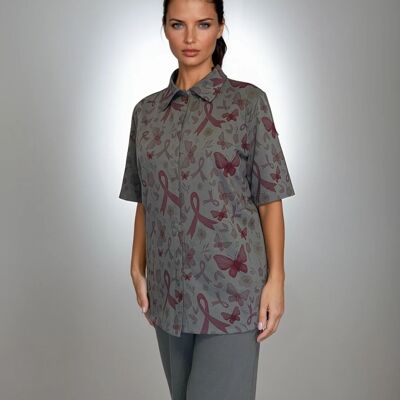 Pyjama post-mastectomie avec poches de drainage intérieures | T-shirt et pantalon de récupération pour femme | Fermeture à pression sur le devant | Pyjama en coton