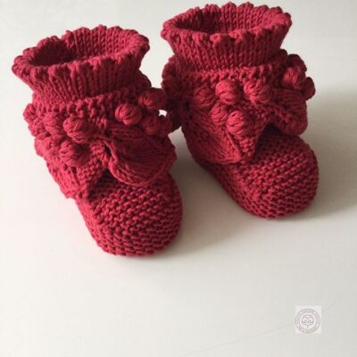 Chaussons fille en coton biologique tricotés à la main - Cadeau de Noël