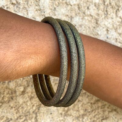 Armreif aus Stoff mit Glitzer in Khaki-Bronze