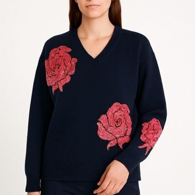 Pull oversize à fleurs paillettes AP125