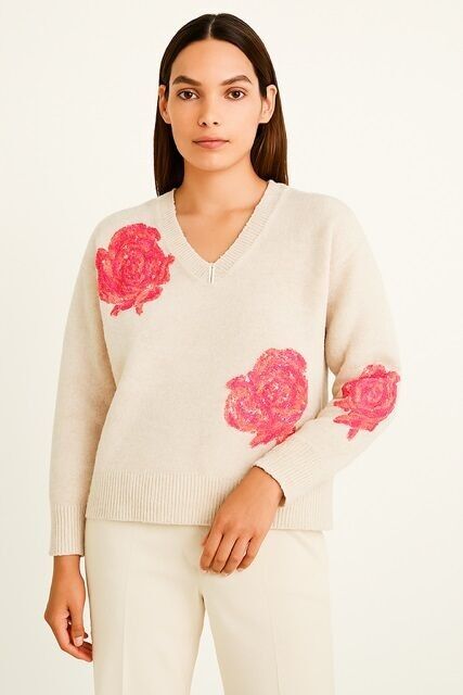 Jersey oversize con lentejuelas de flores AP125