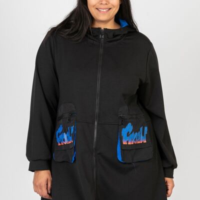 Cappotto blu fantasia taglie forti (C6619)