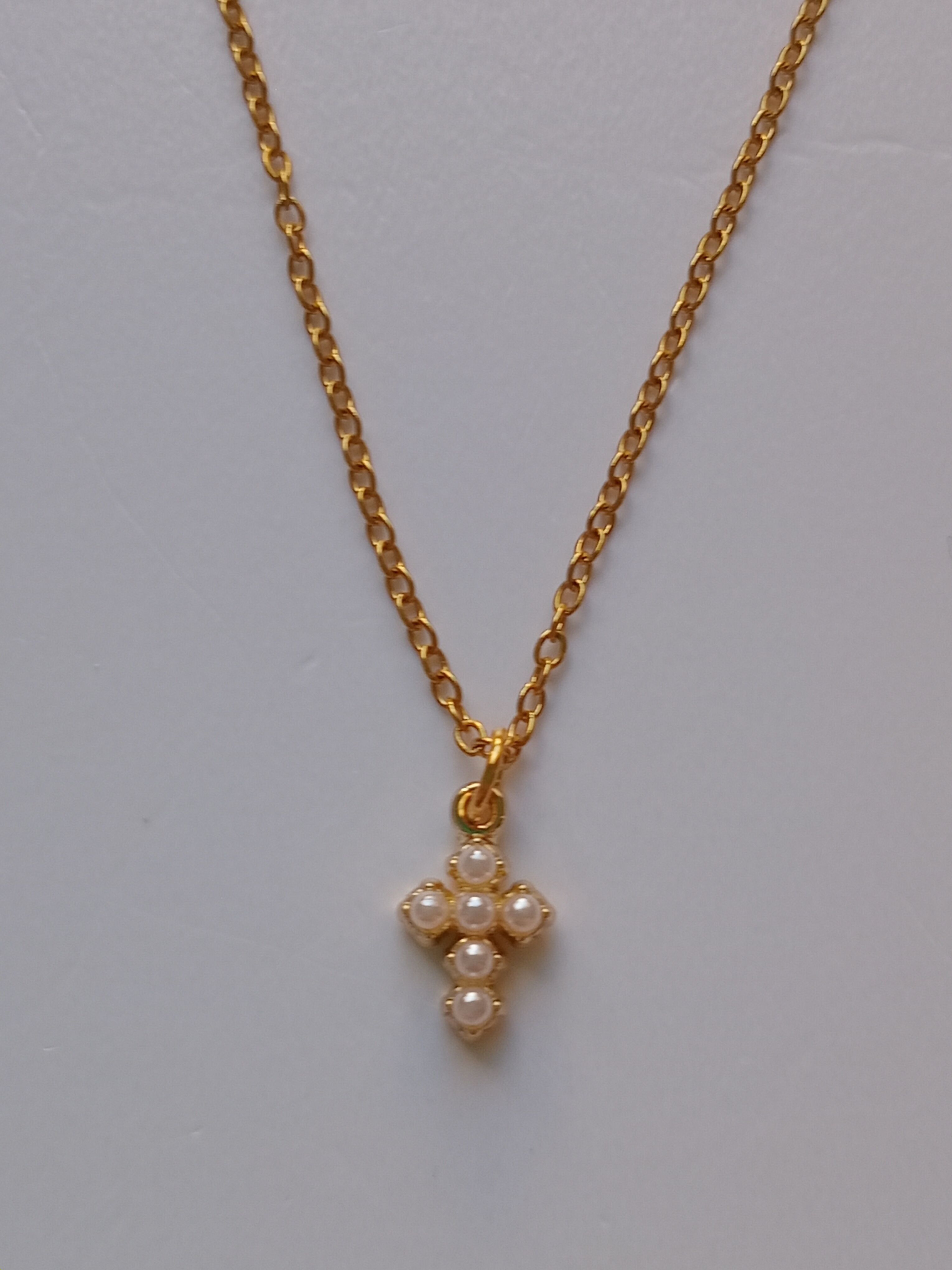 Necklace with pearl cross - gold plated (50cm.x 0.50cm. ) 
