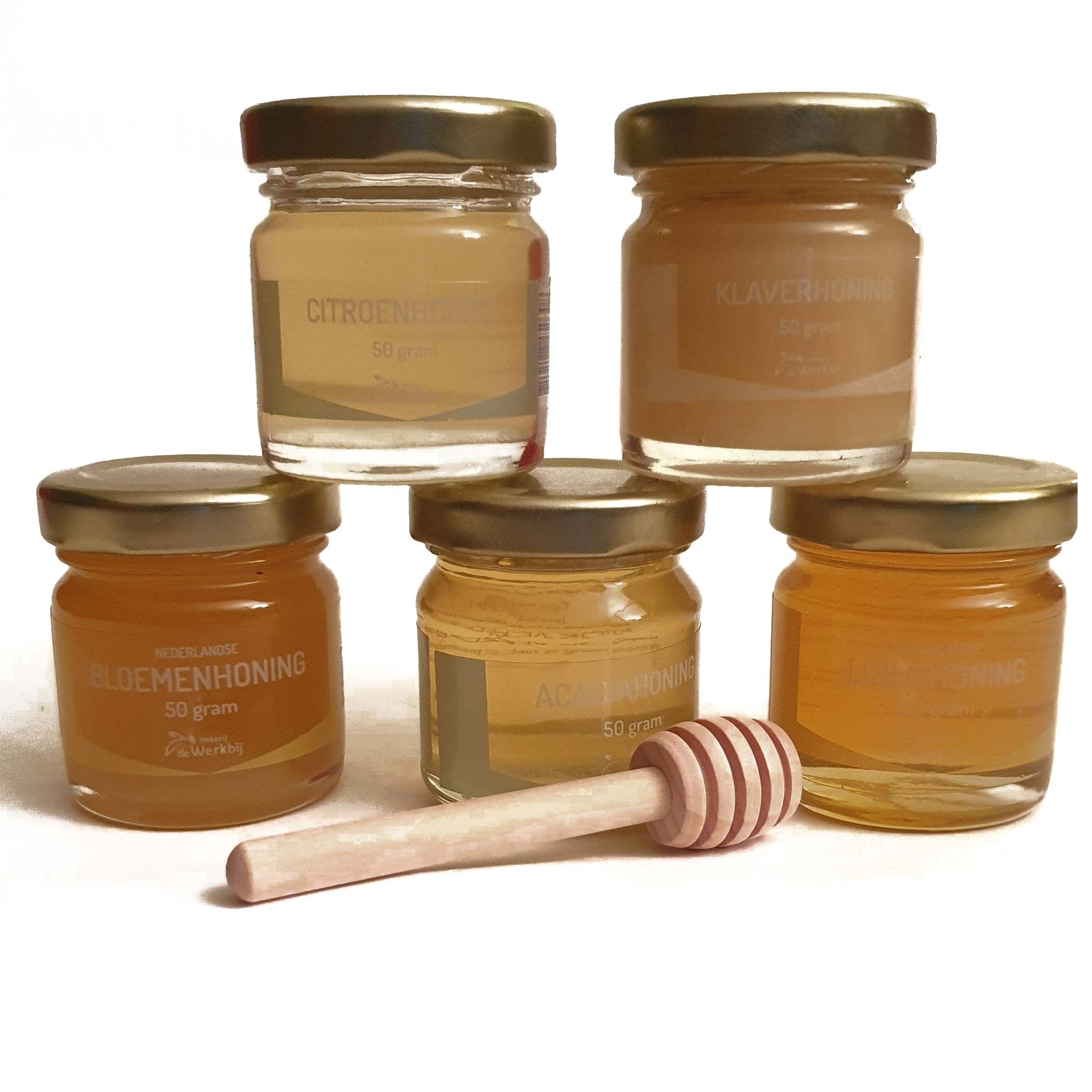 Set of 6 delicate jars of 50g pure raw honey