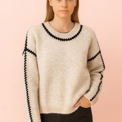 Pull femme broderie contrastée AP135