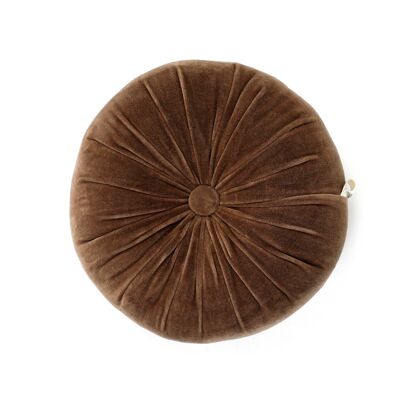 Mini coussin rond en velours fait main, marron moine - 28 cm