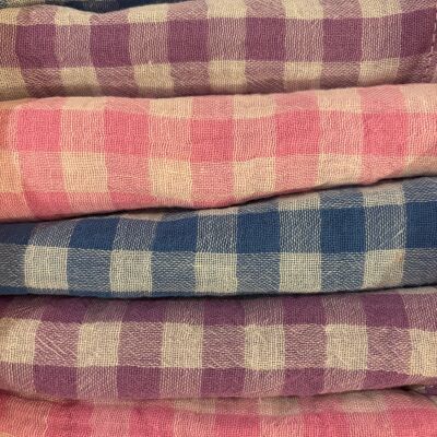 Coffret 6 serviettes de table Petites 23x23cm Vichy rose, bleu et violet