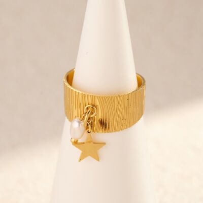 Anillo de estrella de acero inoxidable ajustable con dije minimalista
