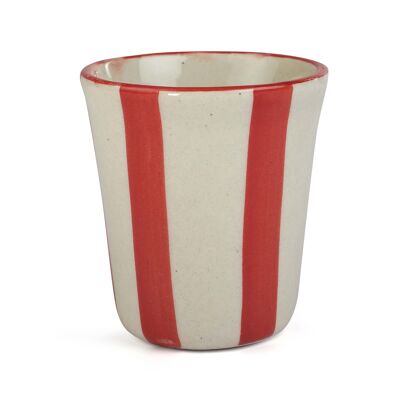 Bicchiere da bere in ceramica a strisce rosse - 3 pollici
