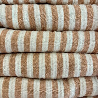 Coffret de 6 serviettes de table Petite 23x23 – Gaze de coton rayée caramel