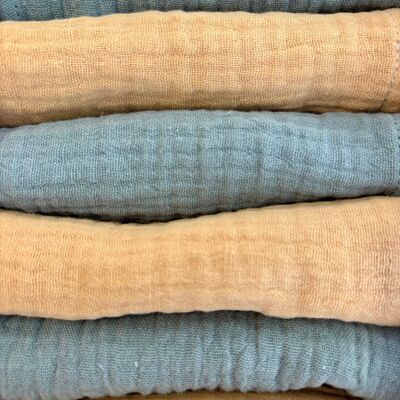 Coffret de 6 serviettes de table Petite 23x23 – Gaze de coton unie blé et vert de gris