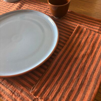 Coffret de 6 serviettes de table – Gaze de coton rayée toffee – 23x23cm