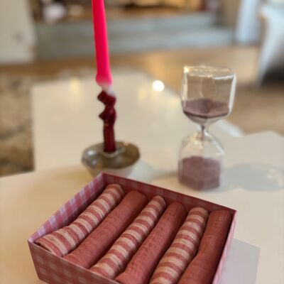 Schachtel mit 6 Servietten aus doppelter Baumwollgaze, Modell Petite Powdered Rose, hergestellt in Frankreich