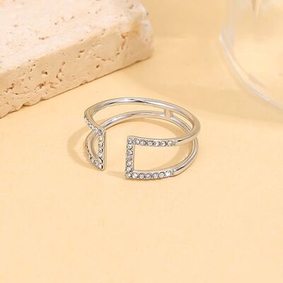 Bague argentée ouverte à l’avant avec strass incrustés effet double bague
