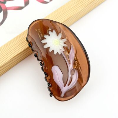 🌼Fermaglio per capelli in acetato a forma di margherita semicircolare marrone - Dolce accessorio per capelli ispirato ai fiori