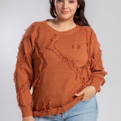 Pull rouille grande taille effet déchiré (JX091)