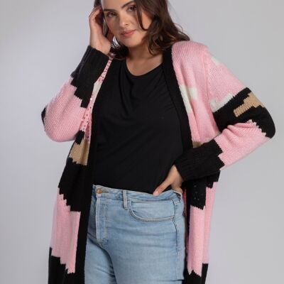 Gilet con paillettes color block rosa taglie forti (JX080)
