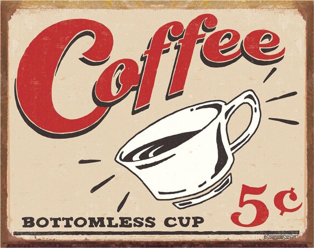 Letrero metálico de Schonberg: Café 5 centavos