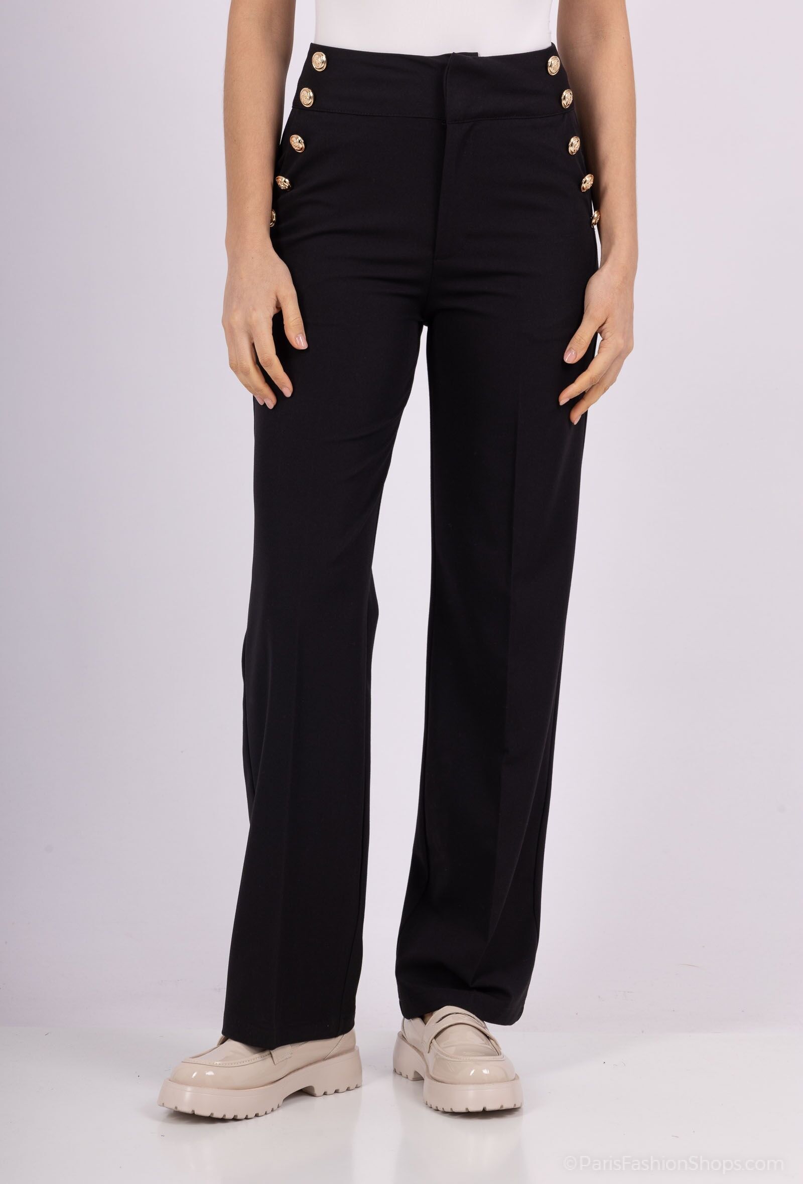 Pantalon tailleur femme avec boutons décoratifs A3307PT–chic