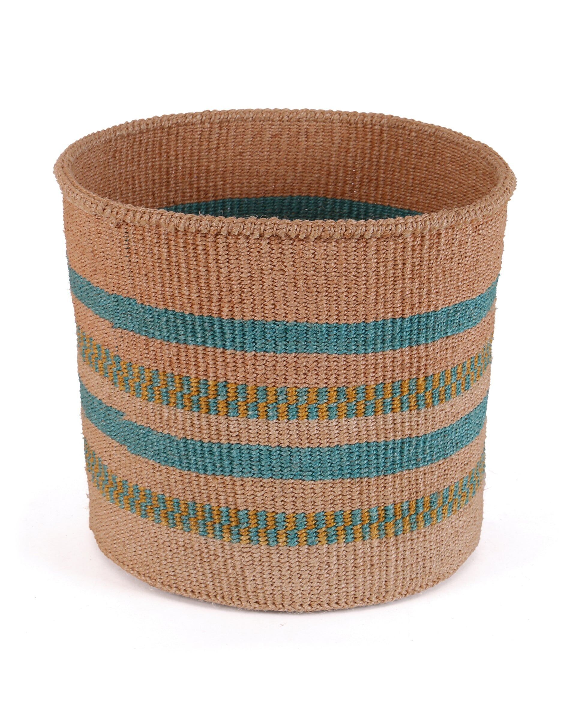 MKALI: Large Aqua, Gold and Natural Sisal Basket
