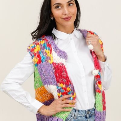 Gilet Sans Manches Patchwork Multicolore – Audace & Modernité