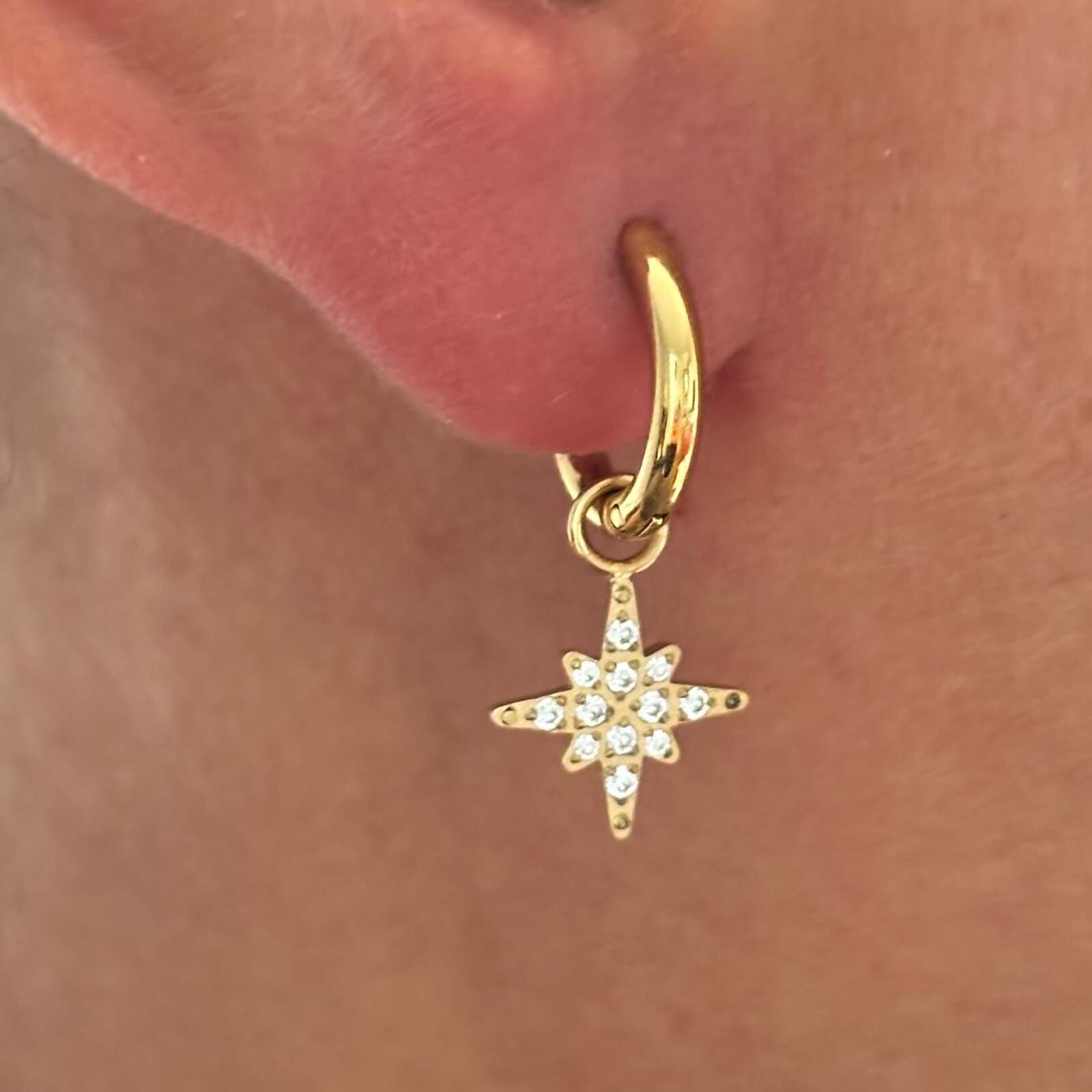 Polar Star Hoop Earrings 316L Steel 14K Gold Plated Zirconium Oxides