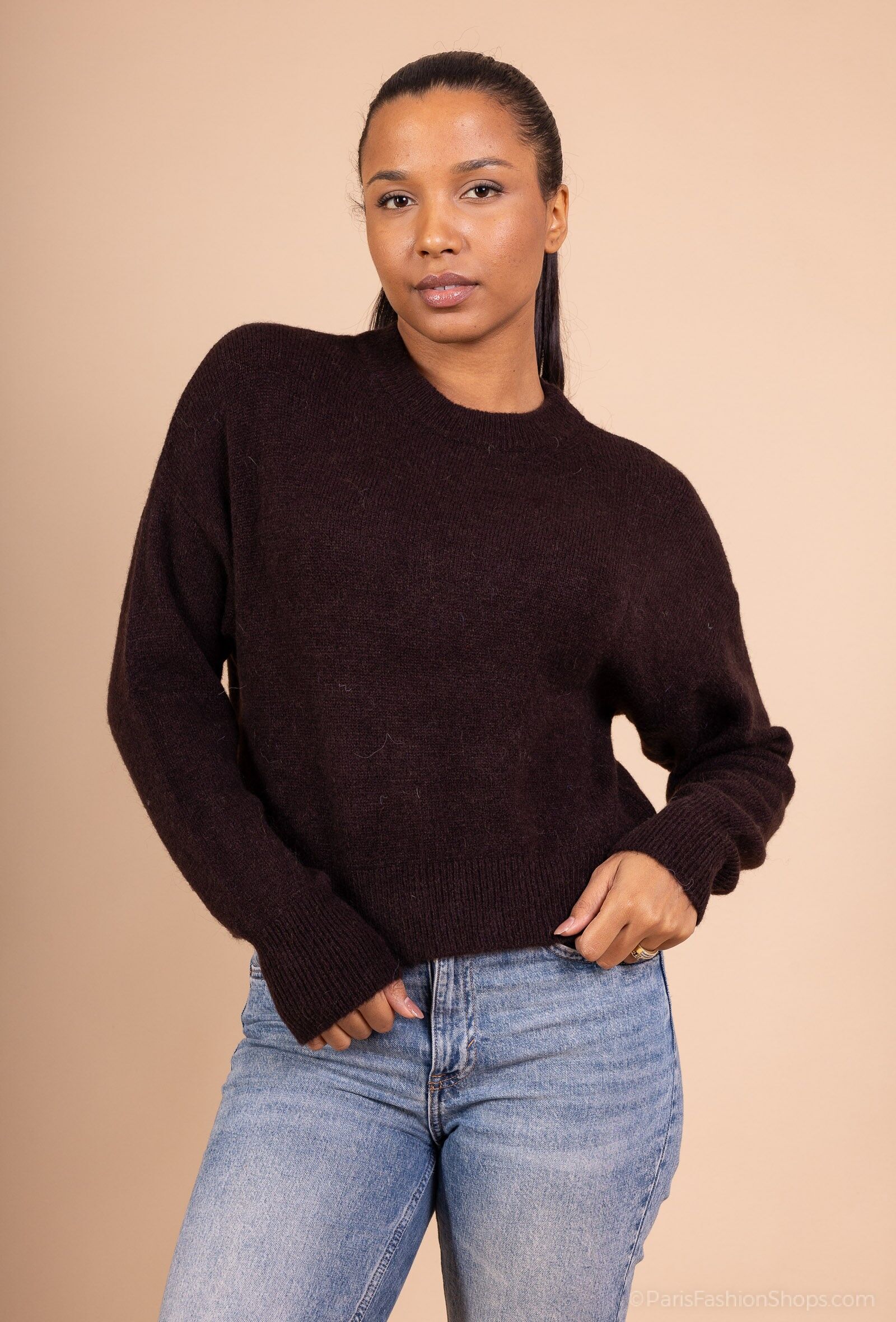 Suéter corto de primera calidad, cuello alto, tejido suave - ALPACA/LANA - 25409