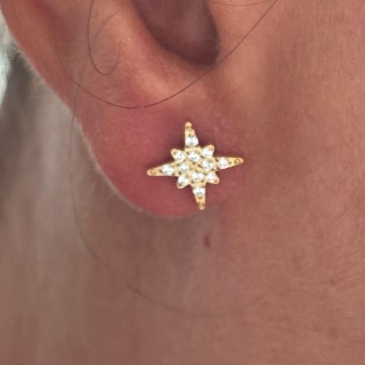 Star Stud Earrings 316L Steel 14K Gold Plated Zirconium Oxides