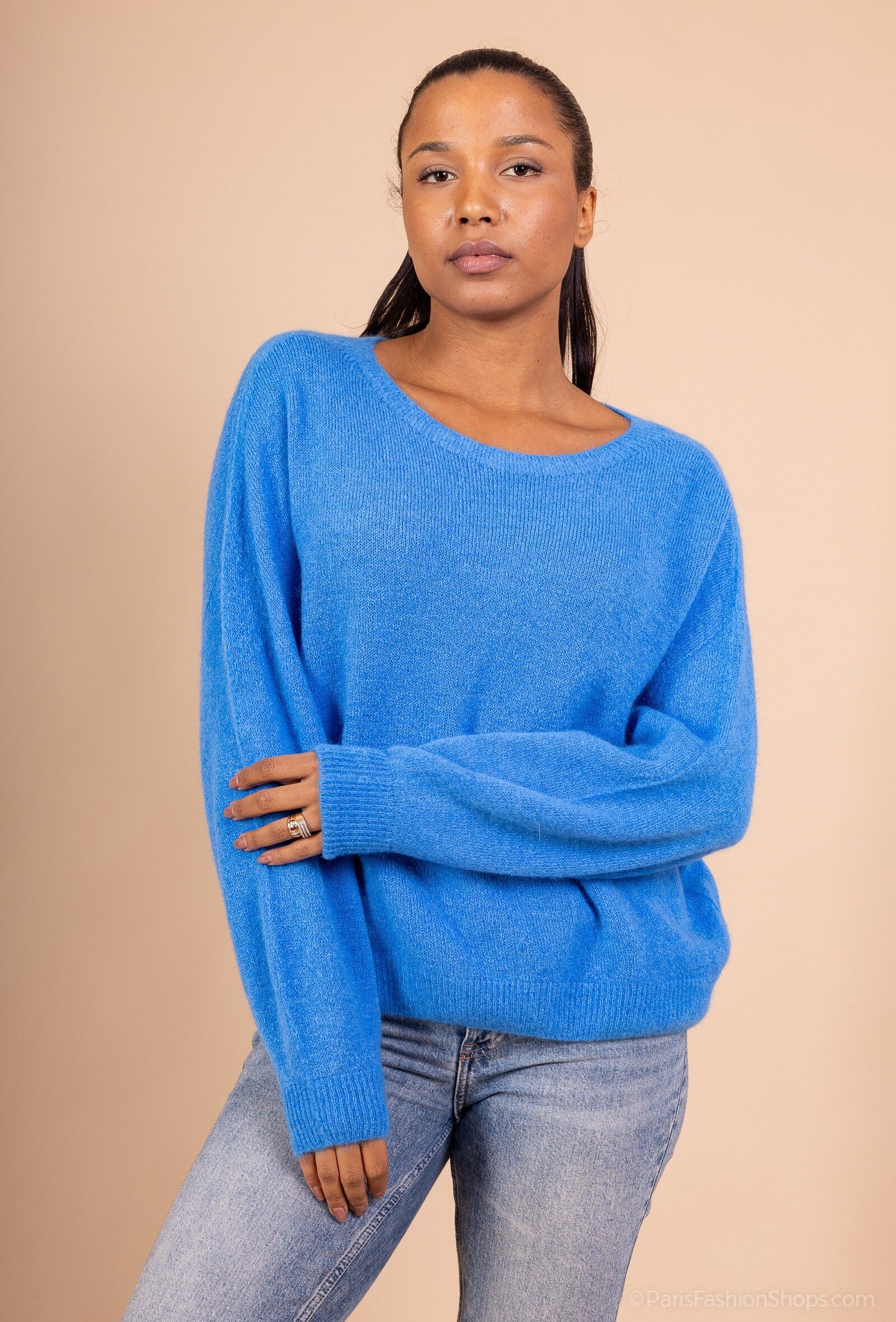 Suéter clásico extragrande de punto suave con cuello redondo - ALPACA/LANA - 23030