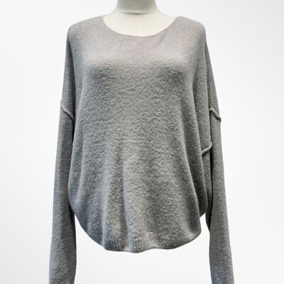 Oversized Crew Neck Casual Soft Knit Sweater - ALPACA / WOOL - 22225