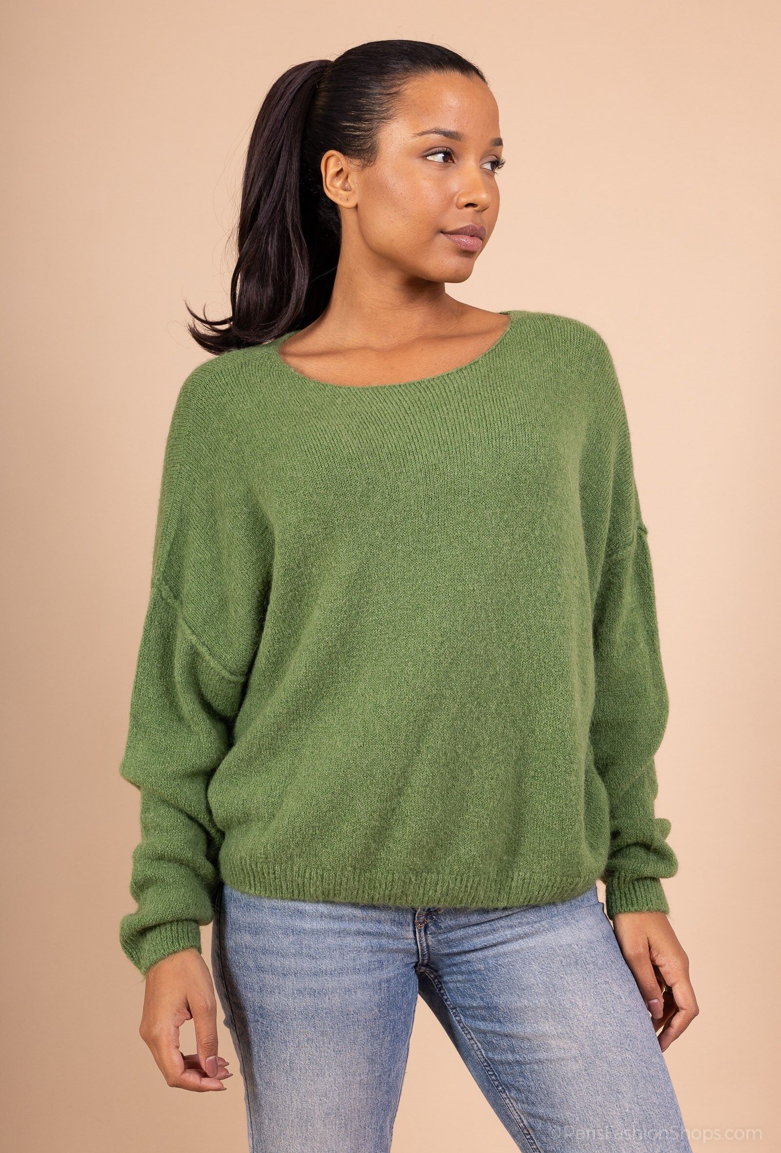 Suéter informal de punto suave con cuello redondo extragrande - ALPACA/LANA - 22225