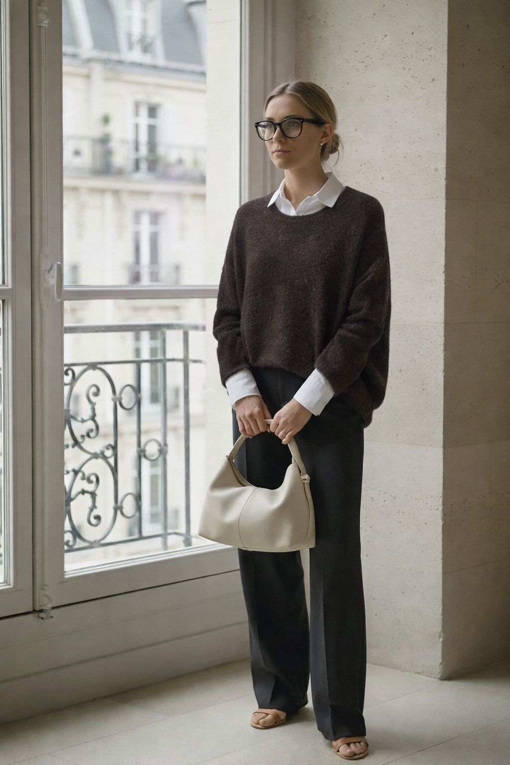 Oversized Crew Neck Casual Soft Knit Sweater - ALPACA / WOOL - 22225