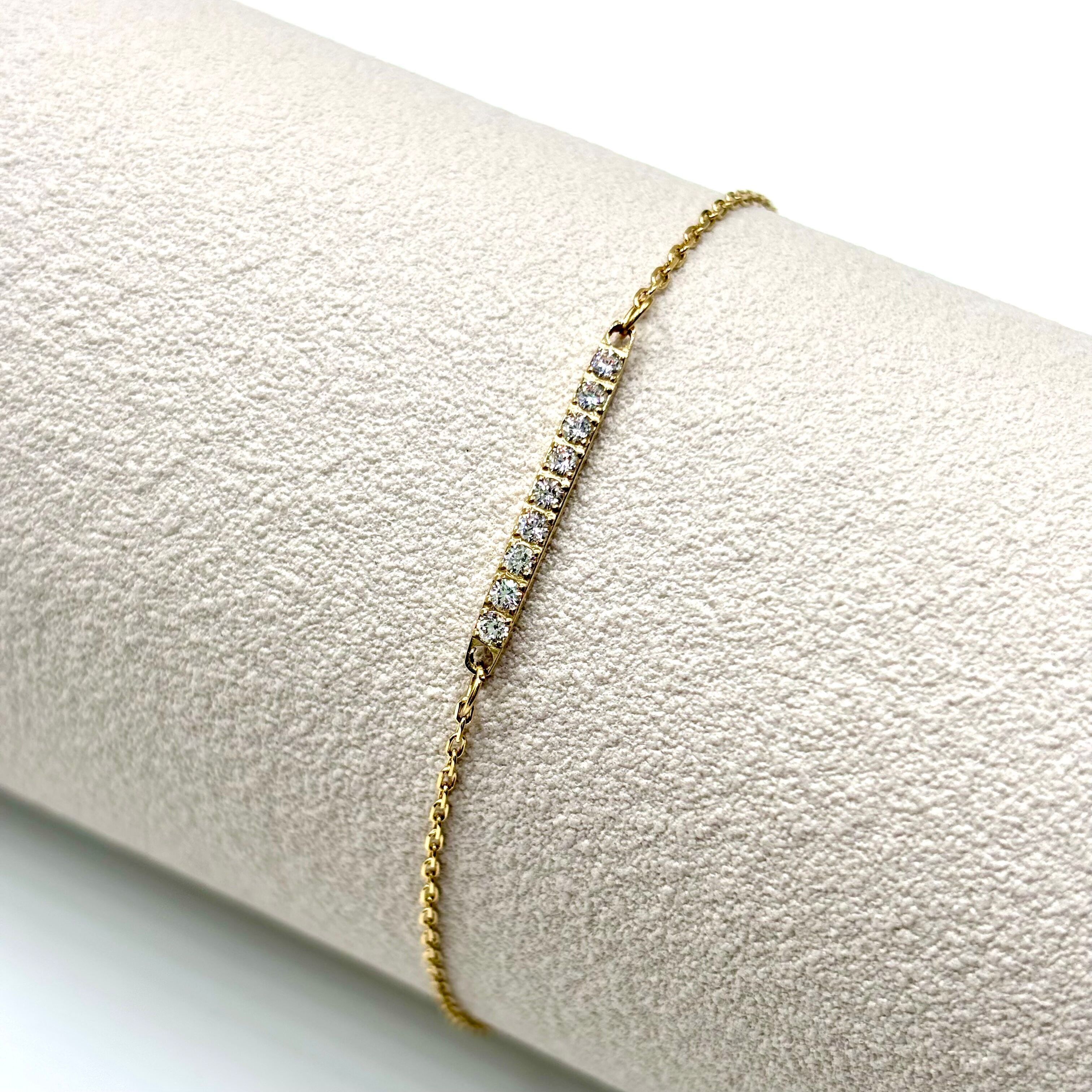 Fine Bracelet Chain Bar 316L Steel 14K Gold Plated Zirconium