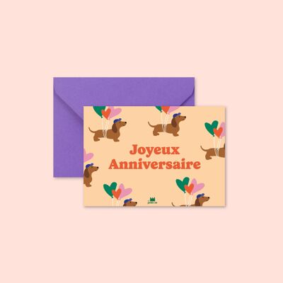 Mini carte "Anniversaire" : Joyeux anniversaire chien (avec enveloppe)
