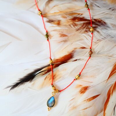 Collar de cordón SHAKTI de unakita, labradorita y hematita: fuerza interior y energía femenina