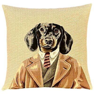 Funda de cojín de perro salchicha - decoración de perro - 45 x 45 cm - tejido jacquard