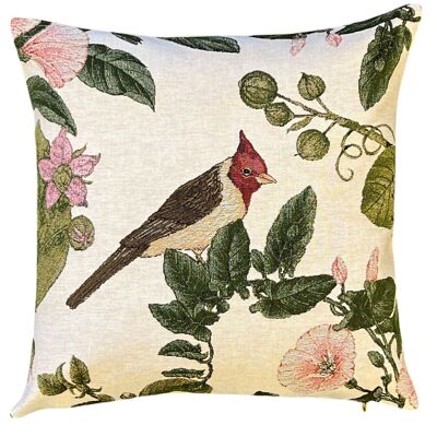 Housse de coussin oiseau cardinal - tissée - 45x45 cm - tapisserie belge