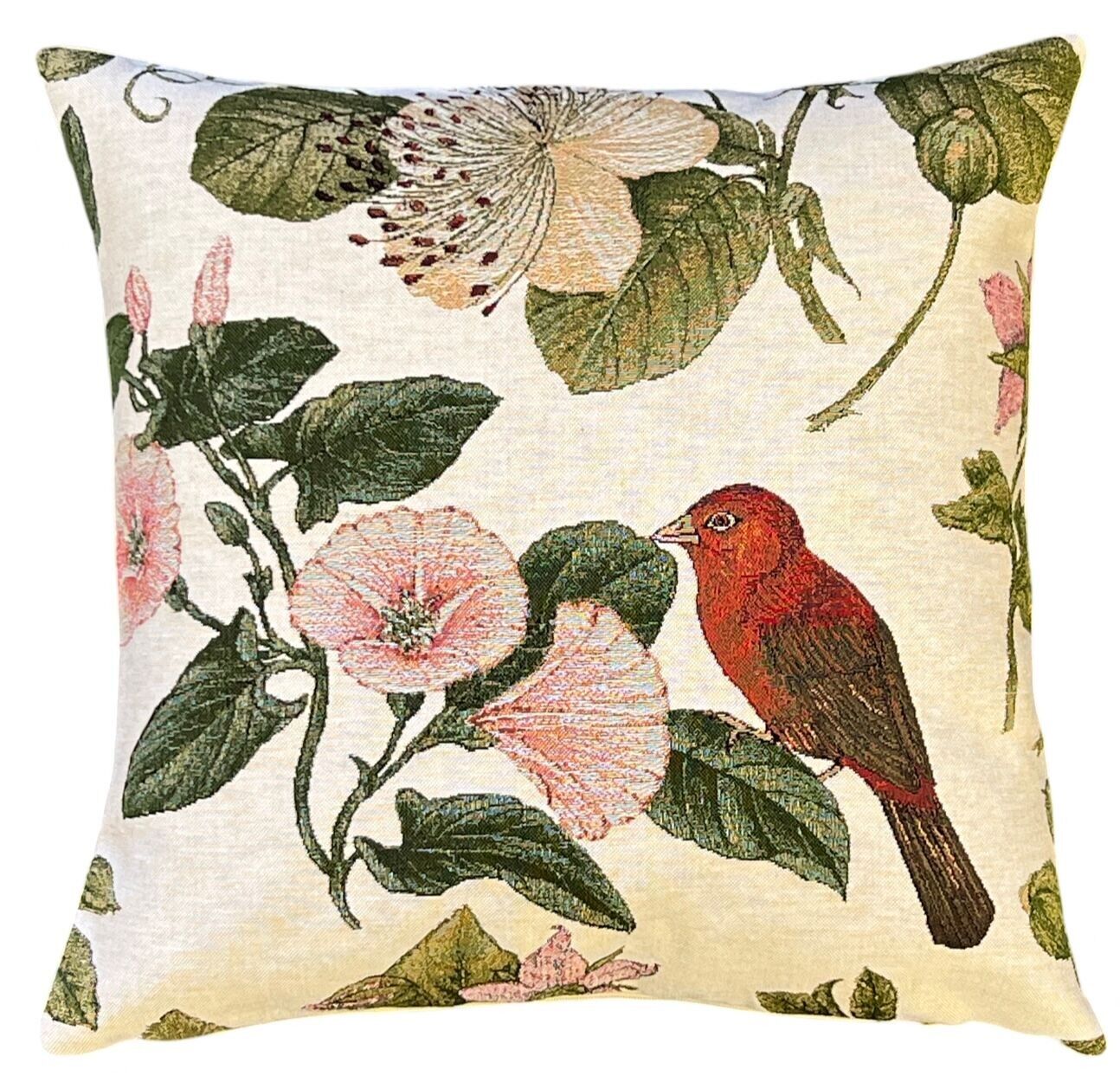 bird pillow cover - spring decor - woven 45x45 cms