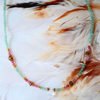 Collier SAMUDRA en aventurine, tourmaline rose et pierre de lune – Harmonie & intuition
