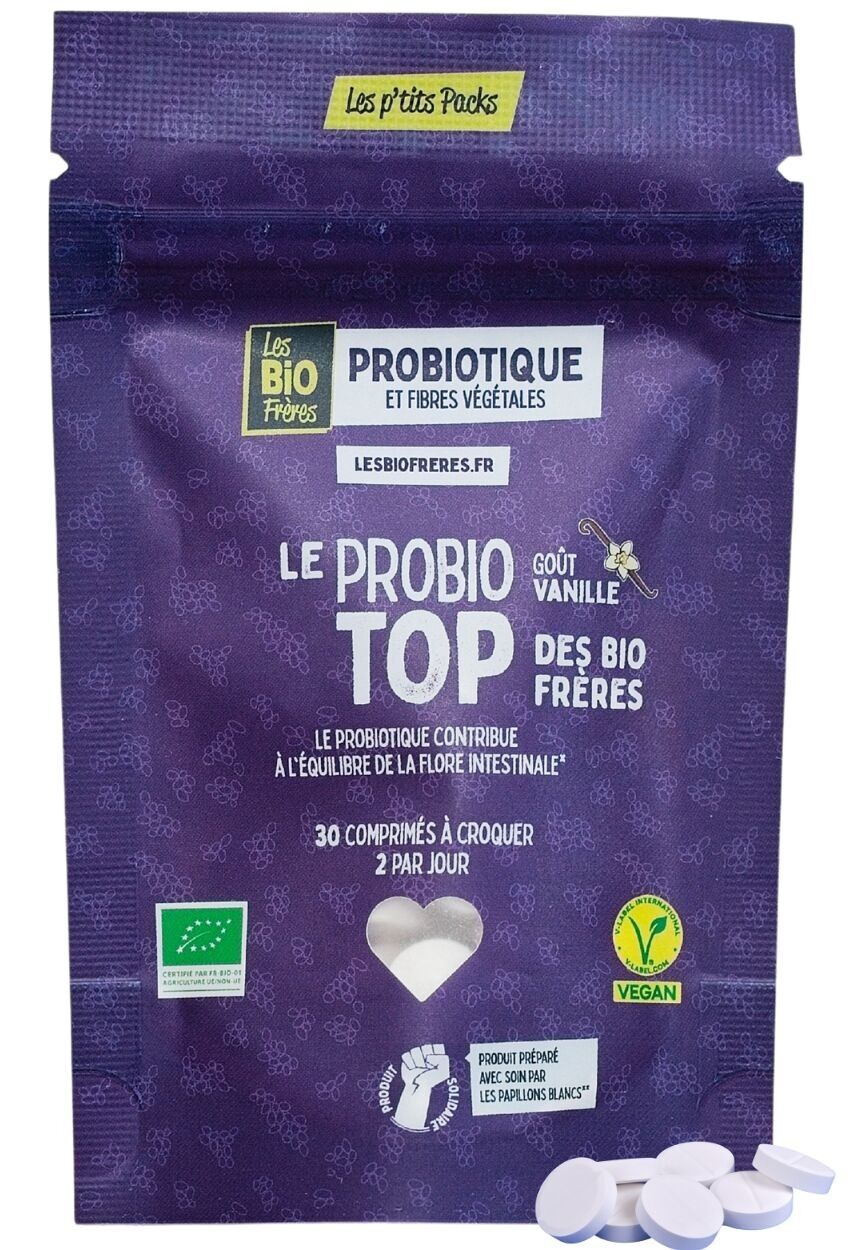 Probiotique Vanille Bio - Probiotop - 30 comprimés à croquer ou avaler