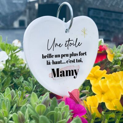 Corazón funerario decorativo de cerámica sobre púa de metal - Mamy - Toussain - floristería - Recuerdo de defunción