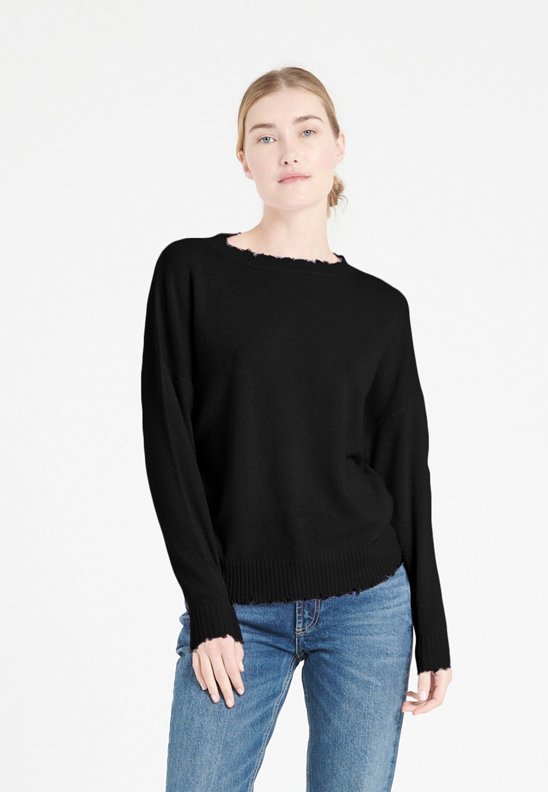 Maglione girocollo in cashmere nero da donna - MIA 17
