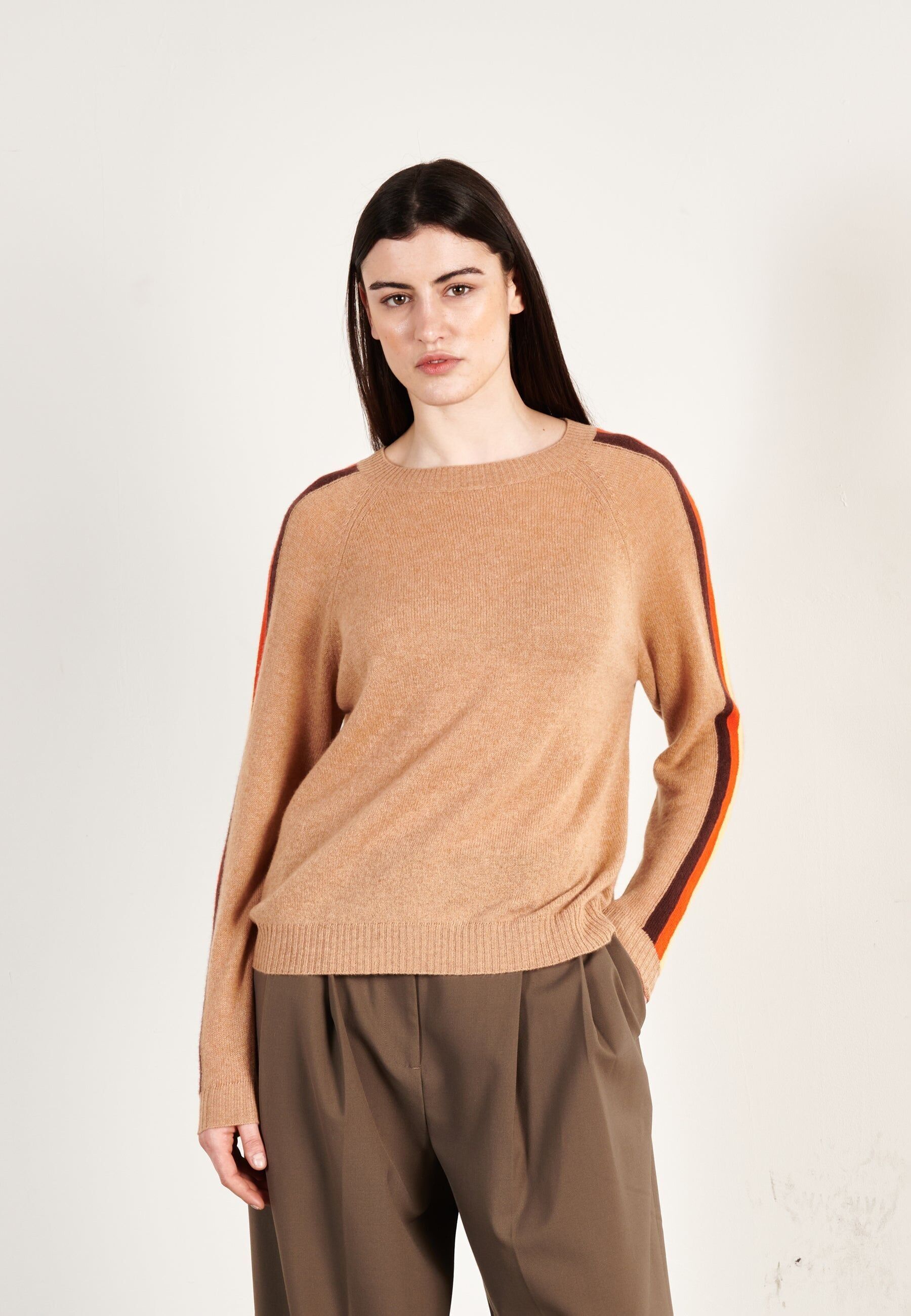 Maglione girocollo in cashmere da donna color cammello chiaro/marrone/mandarino/giallo - KELLY 30