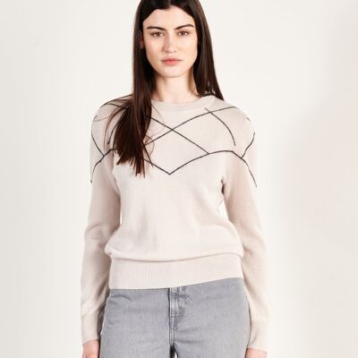 Maglione girocollo in cashmere grigio perla/nero da donna - HANA 4