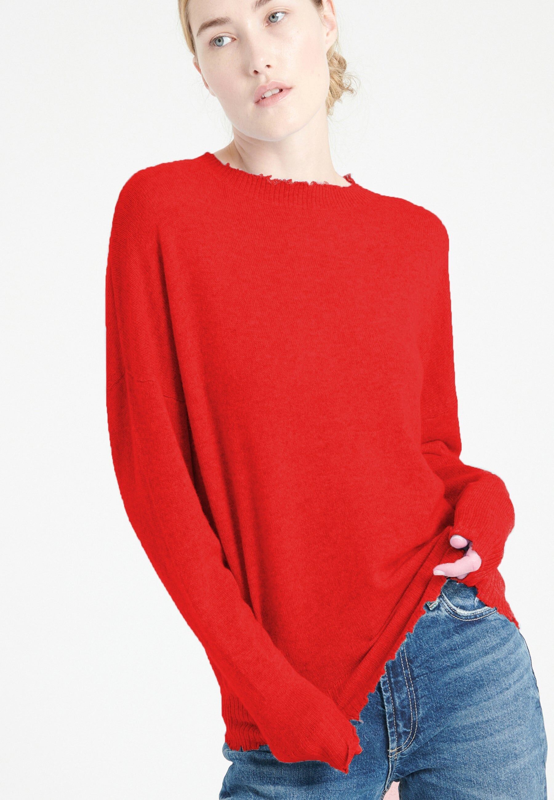 Maglione girocollo in cashmere rosso da donna - MIA 17