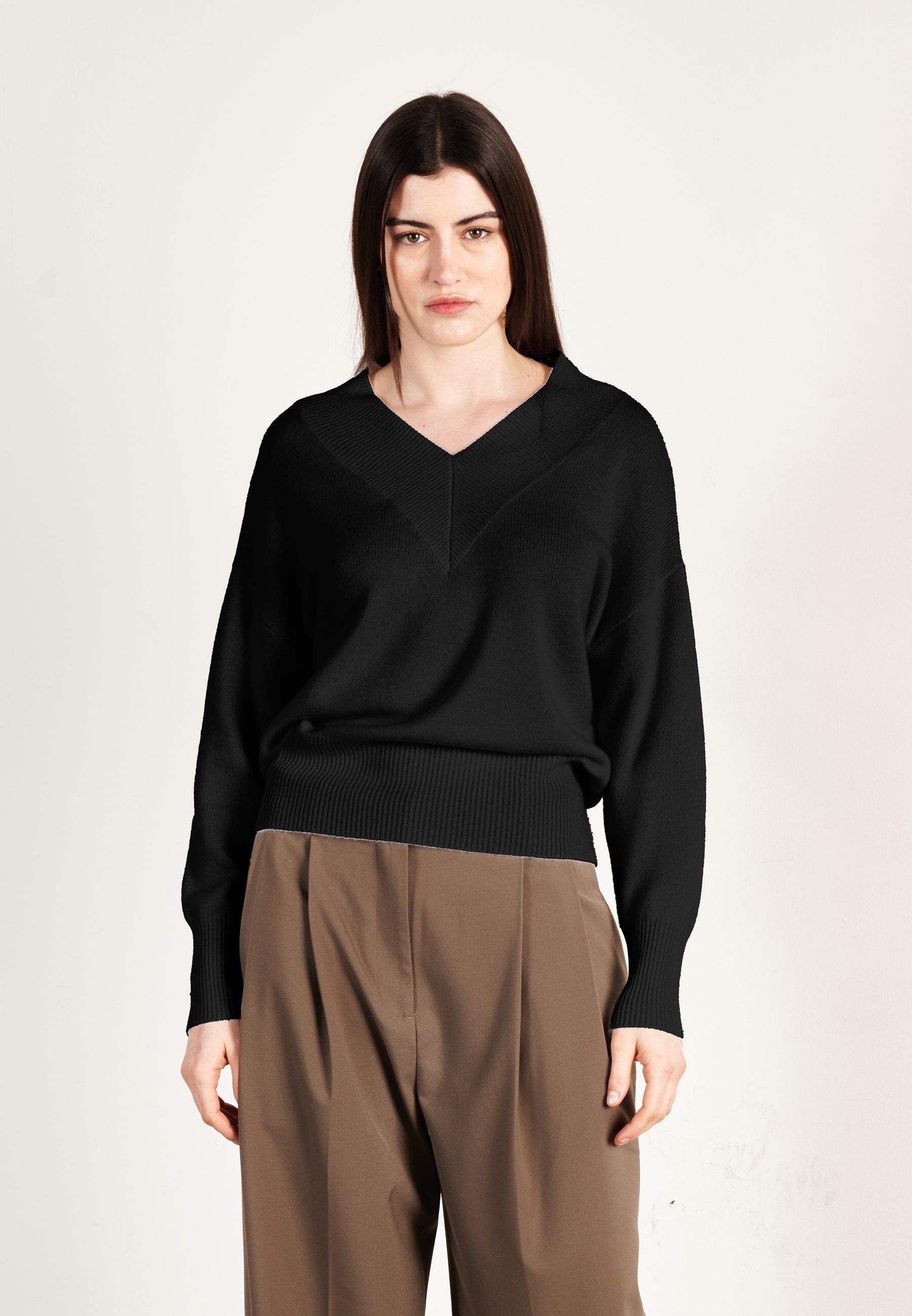 Maglione da donna con scollo a V in cashmere nero a 4 fili - HANA 12